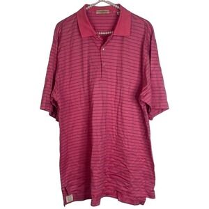 Peter Millar Pink and Blue Stripped Collared Men's Polo Shirt SZ L